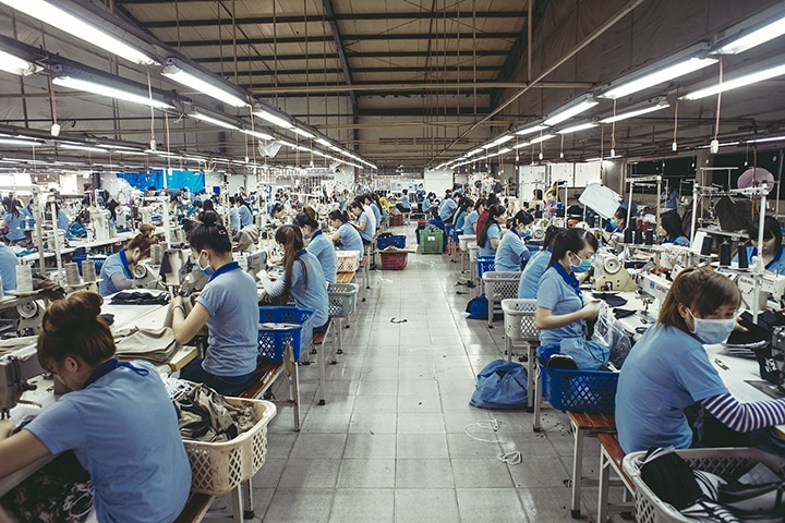 Workers in a factory in Vietnam